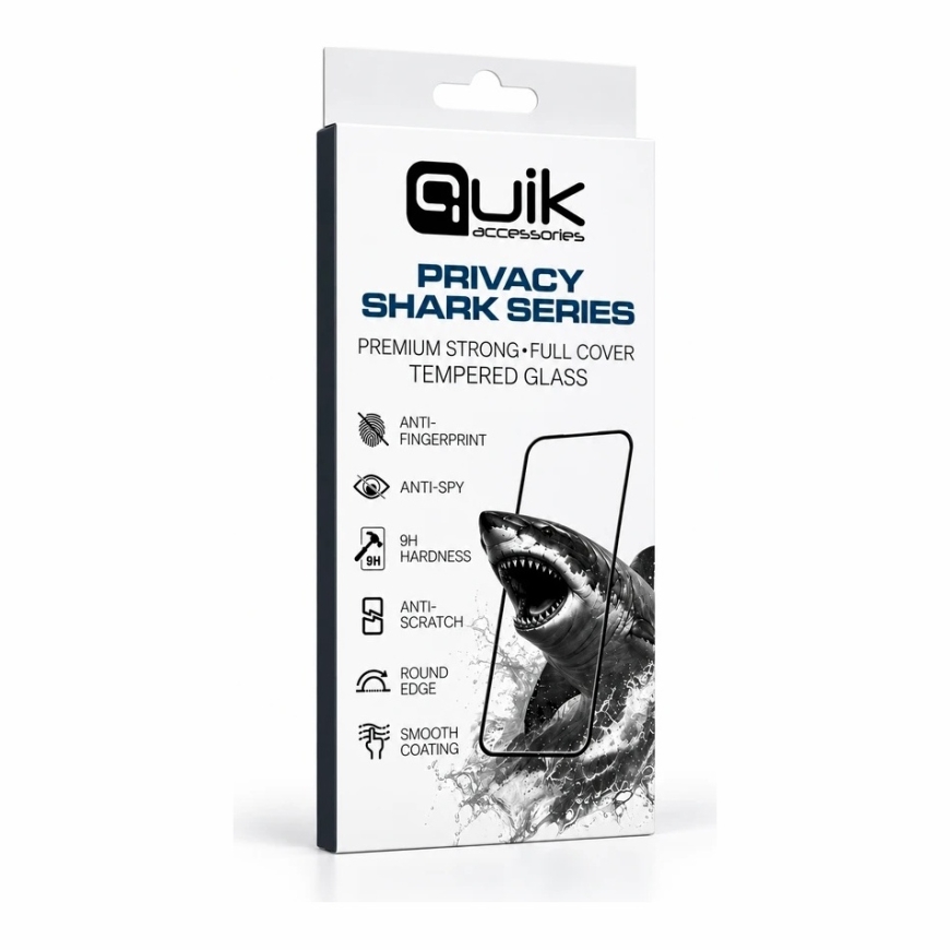 Quik Accessories PRIVACY SHARK Series Premium Strong Full Cover Tempered Glass for Apple iPhone 16 Pro Max – 2