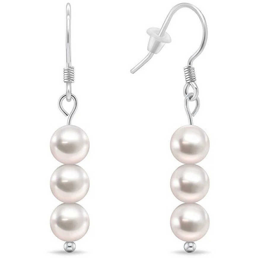 Brilio Silver Dangle Earrings with Real Pearls EA1287W