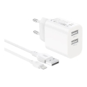 Зарядное устройство XO CE55 с 2x USB 2,4A белое + Lightning кабель Зарядное устройство XO CE55 с 2x USB 2,4A белое + Lightning кабель