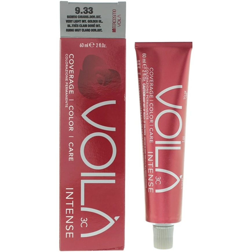 Intercosmo Voila 3C Intense Permanent Hair Dye 9.33 Väga Hele Intensiivne Kuldne Heledatele Juustele, 60 ml