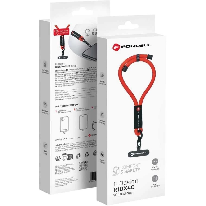 FORCELL F-DESIGN R10X40 повязка для телефона на запястье с регулируемой длиной (макс. 20 см в петле) красная