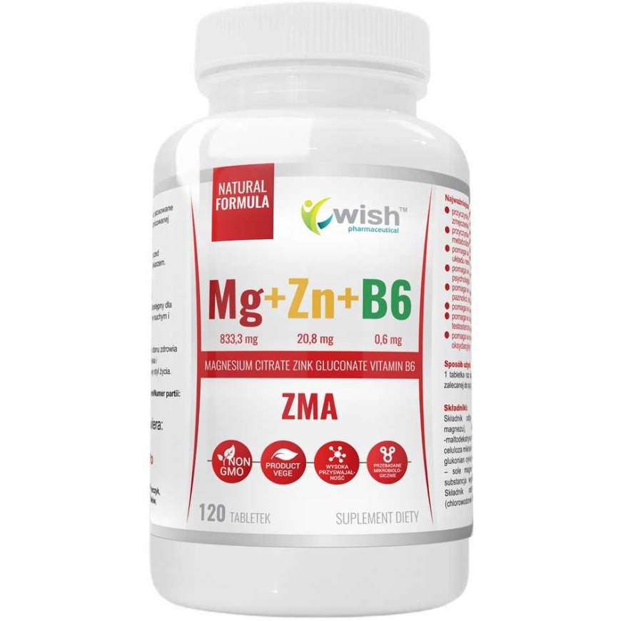 Wish Pharmaceutical ZMA Magneesium + Tsink + B6 toidulisand 120 tabletti