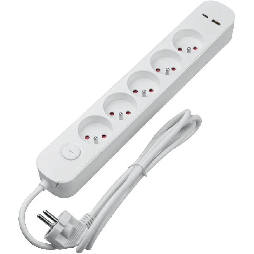 Extension Cord - DPM 5 Sockets With USB-A And USB-C, 1.5 M, White