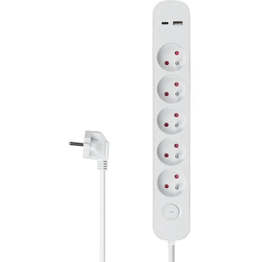 Pitkäjohto - DPM 5 pistorasiaa USB-A:lla ja USB-C:lla, 1,5 m, valkoinen – 2