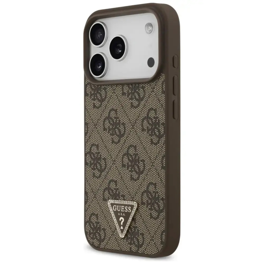 Guess Leather 4G Triangle Strass MagSafe Case for iPhone 18 Pro / 17 Pro Brown – 2