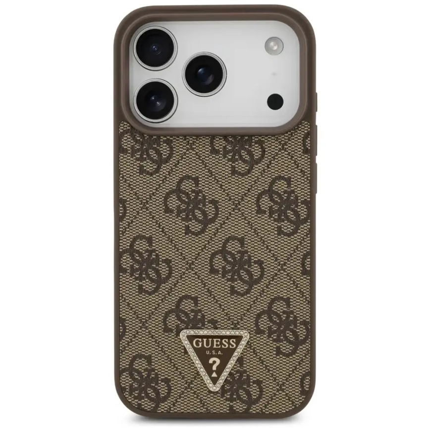 Guess Leather 4G Triangle Strass MagSafe Case for iPhone 18 Pro / 17 Pro Brown – 3