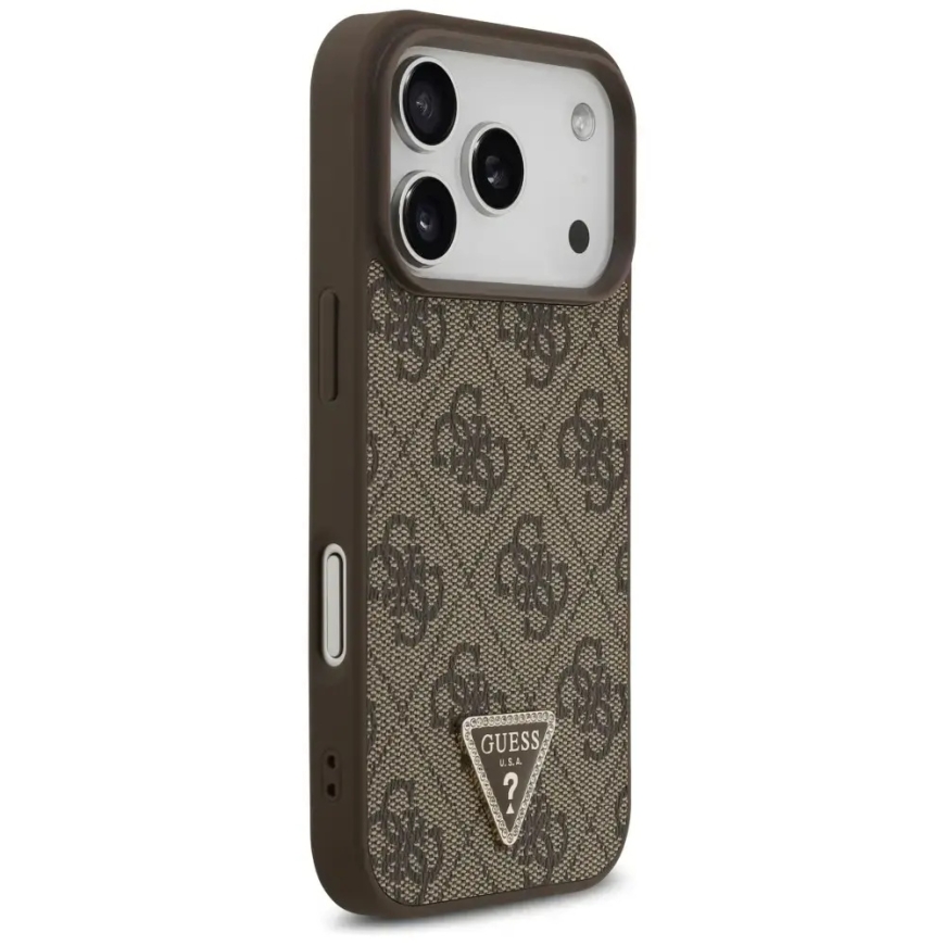 Guess Leather 4G Triangle Strass MagSafe kaas iPhone 18 Pro / 17 Pro pruun – 4