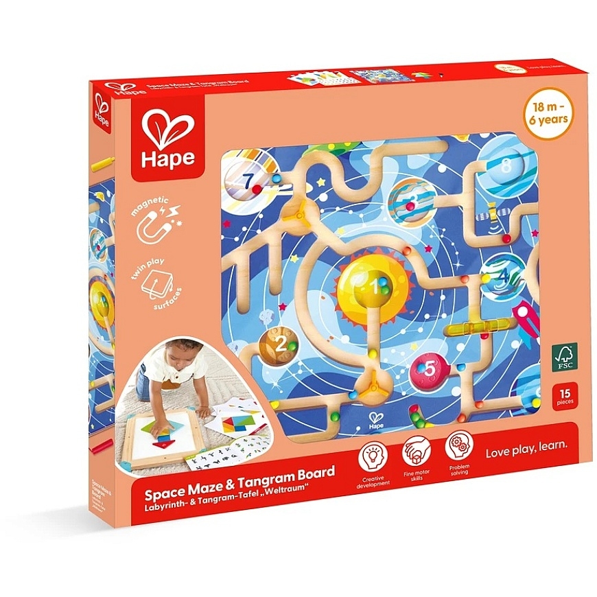 HAPE 2-in-1 labirints un tangramu plate, E0524K