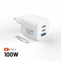 GaN Network Charger Mini with 2xUSB-C and USB output, PD support, 100 W, white | FIXCG100M-2C1A-WH