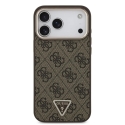 Guess 4G Strass Triangle Logo Gold Frame phone case with MagSafe support for iPhone 18 Pro Max brown