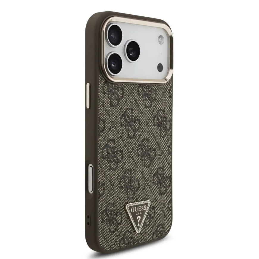 Guess 4G Strass Triangle Logo Gold Frame чехол с поддержкой MagSafe для телефона iPhone 18 Pro Max коричневый – 3