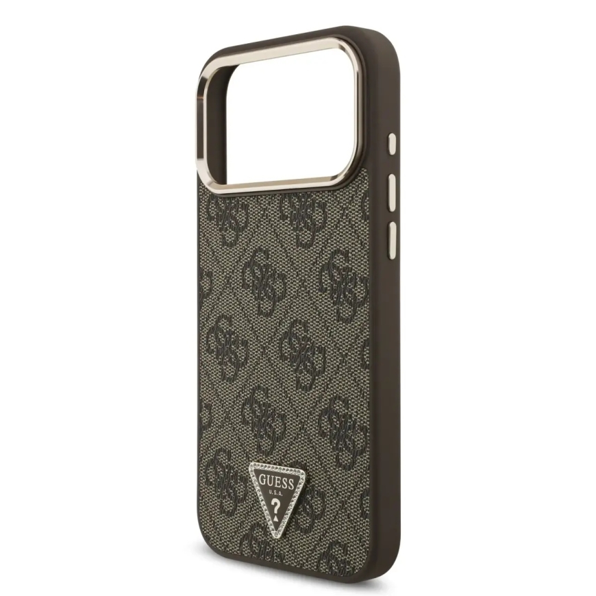 Guess 4G Strass Triangle Logo Gold Frame telefoni ümbris MagSafe toega iPhone 18 Pro Max pruun – 4