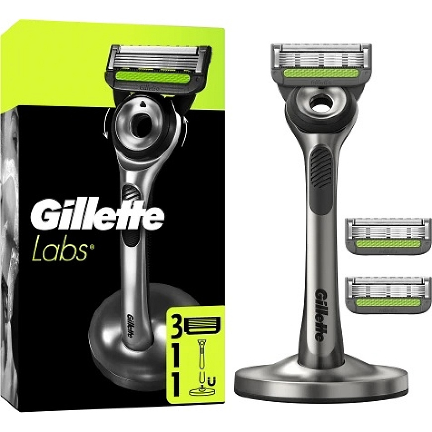Gillette Labs Razor for Men + 3 Shaving Heads, Magnetic Stand
