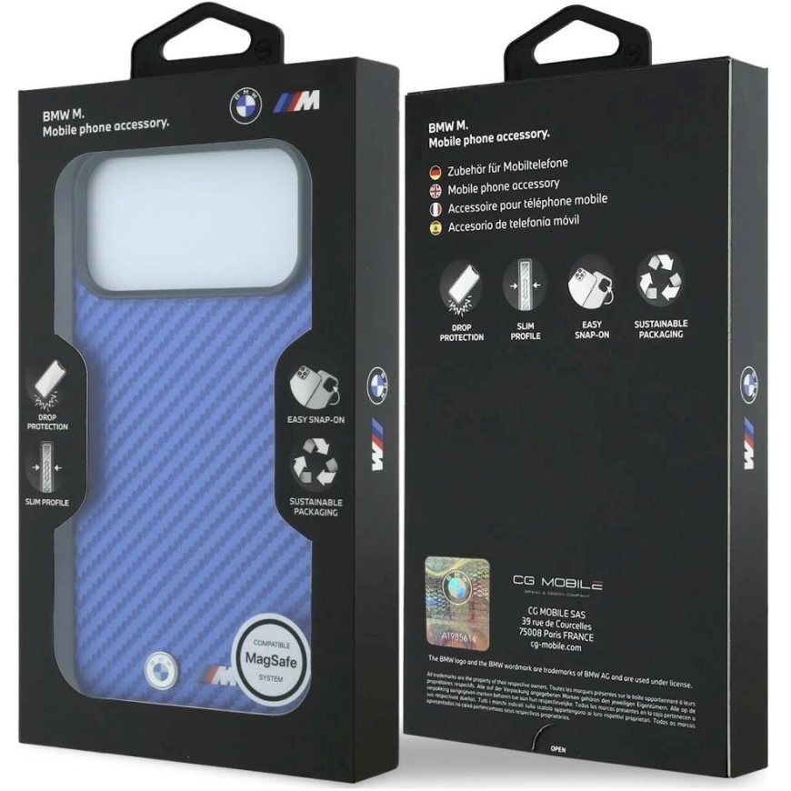 BMW M Carbon Metal Logo MagSafe -kuori iPhone 17 Pro / 18 Pro:lle - Sininen – 4