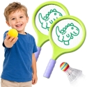 Badminton set for children with rackets, foam ball, and dinosaur-shaped shuttlecock WOOPIE