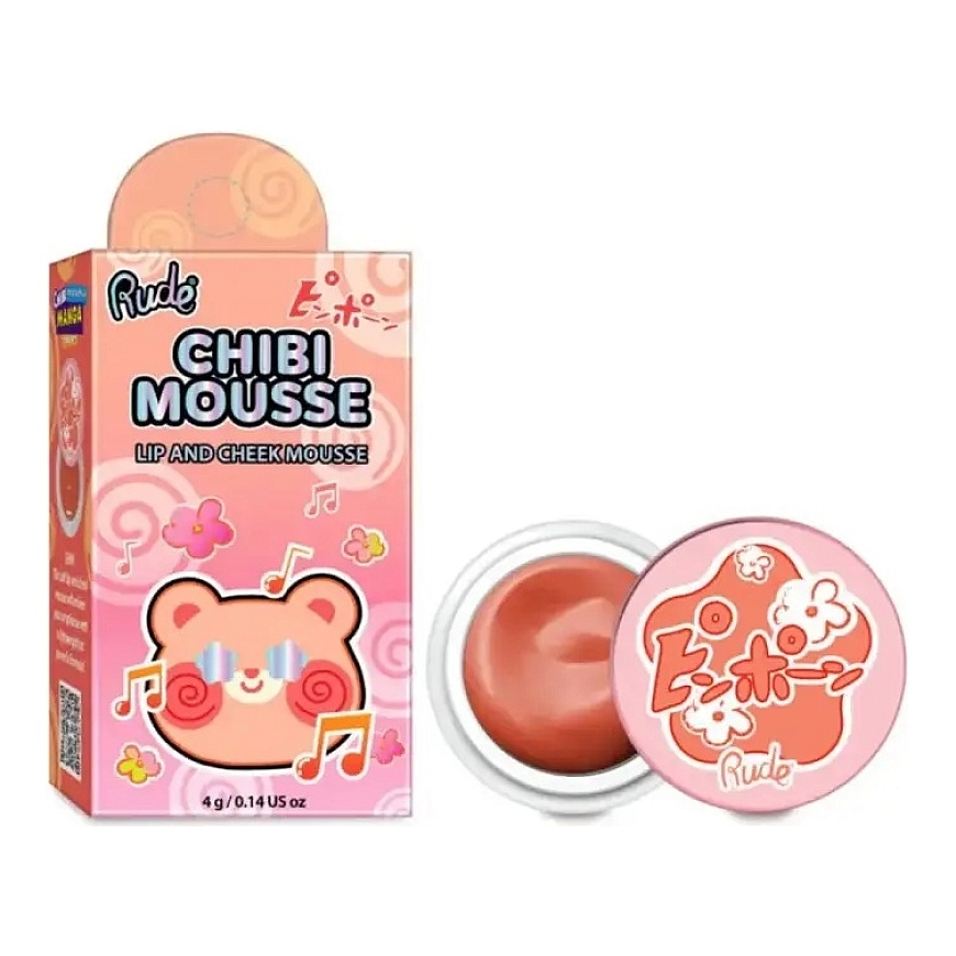 Rude Cosmetics, Chibi Mousse, Huuli- ja poskipuna 2 yhdessä, Fuzzy, 4 g