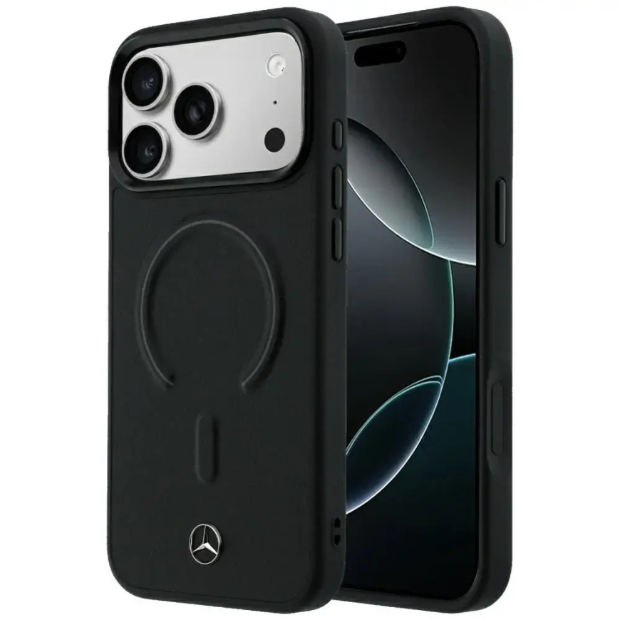 Mercedes 3D leather phone case with MagSafe support for iPhone 18 Pro Max | iPhone 17 Pro Max black