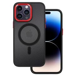 Tel Protect Magnetic Carbon maciņš ar MagSafe atbalstu telefonam iPhone 15 Plus melns sarkans