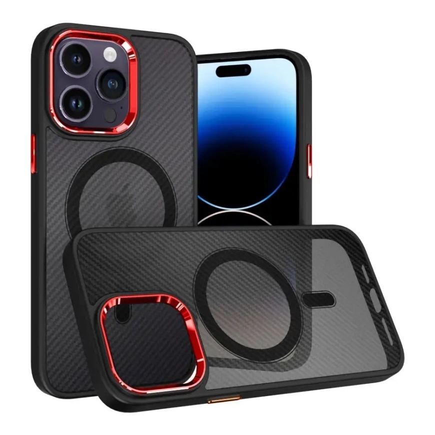 Tel Protect Magnetic Carbon phone case with MagSafe support for iPhone 15 Plus black red – 4