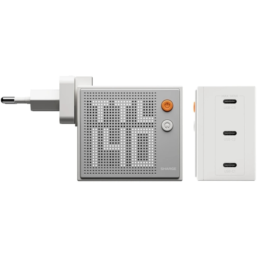 SHARGE Pixel 140 GaN lādētājs, 140W, 3x USB-C, punktu matricu ekrāns - balts – 3