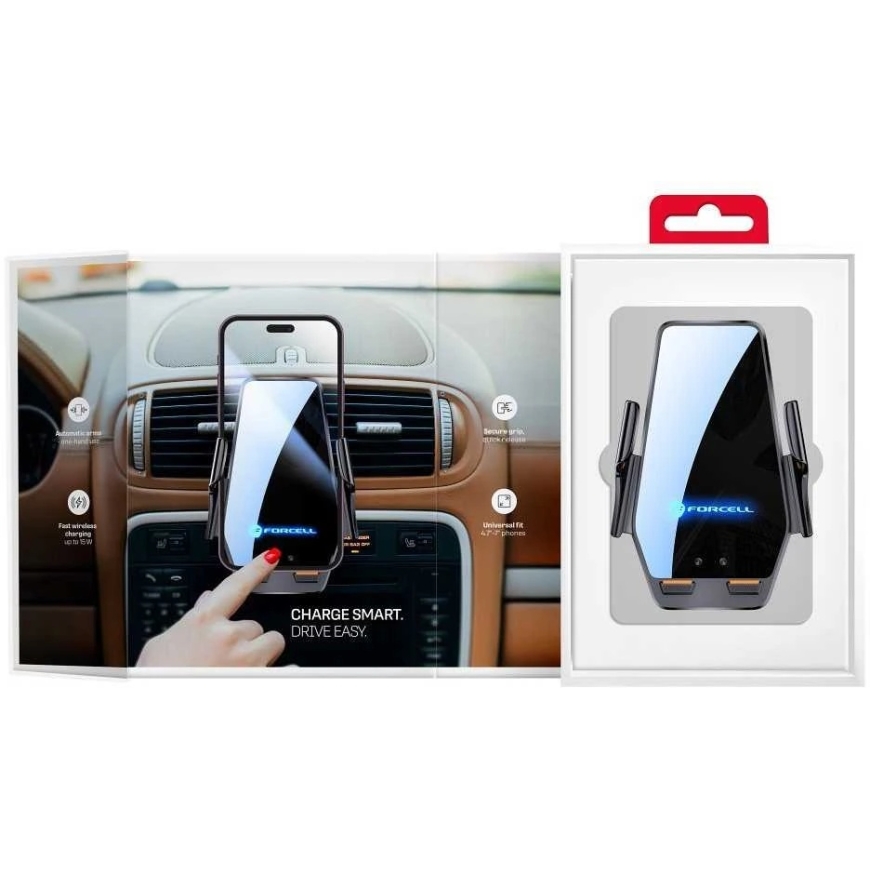 Juhtmevaba autos telefonitugi Forcell F-Grip HS6 15W tuuleklaasile / ventilatsiooniavasse must – 4
