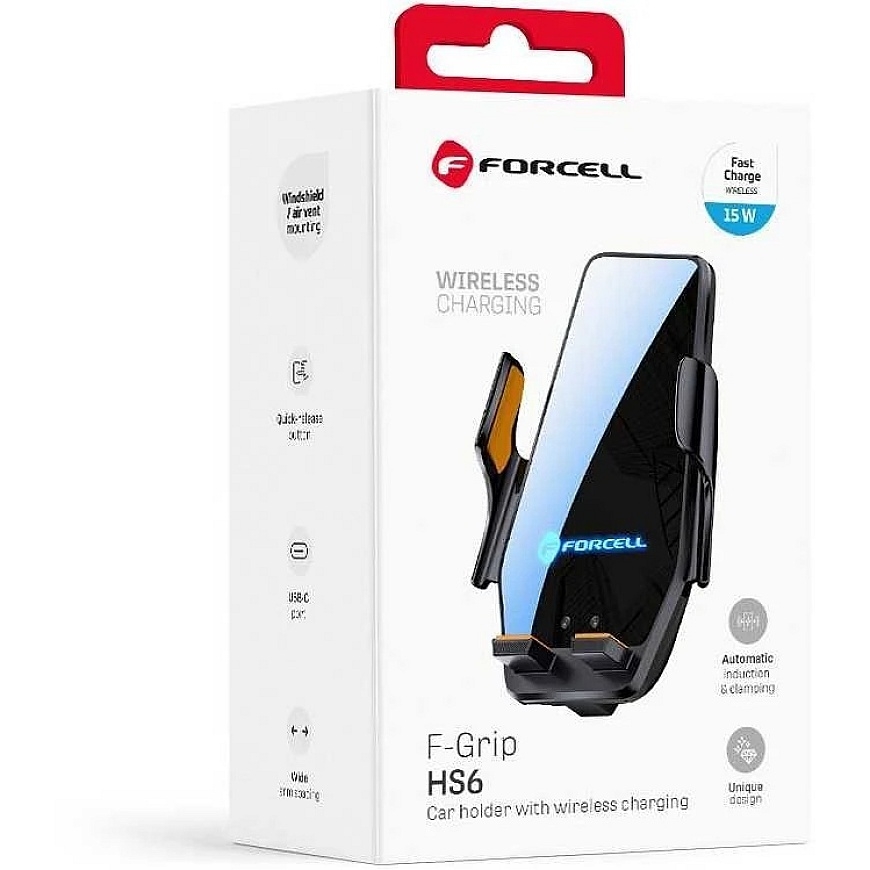 Wireless Car Phone Holder Forcell F-Grip HS6 15W for Windshield / Air Vent Black – 5