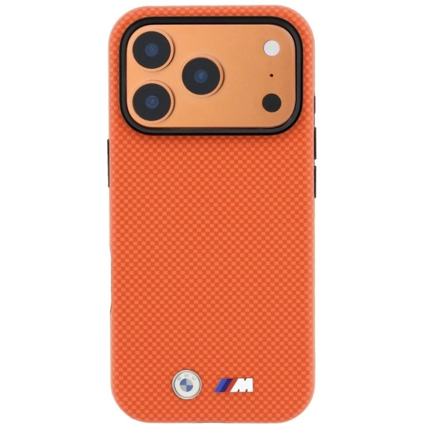 BMW M Quadrille Kevlar Metal Logo MagSafe vāciņš iPhone 18 Pro Max, oranžs – 4