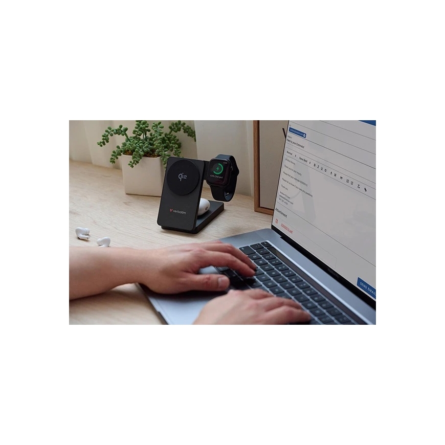 "Verbatim Charge 'n' Go Qi2 3-in-1" magneettinen langaton ulkoinen akku, 5000 mAh, USB-C, Harmaa – 3