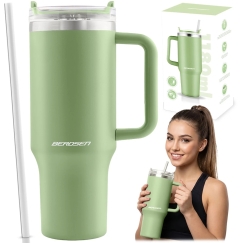 Vakuuminis termosas-puodelis su šiaudeliu 1180 ml, žalias Berdsen