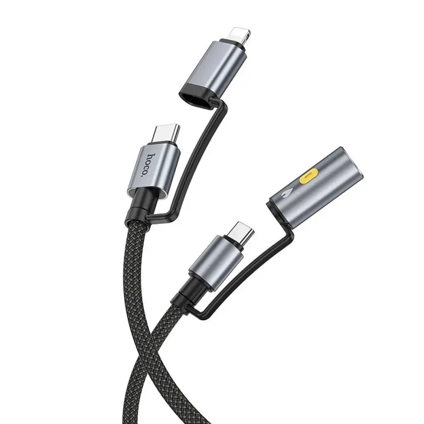 Hoco U138 3-in-1 duomenų perdavimo ir įkrovimo laidas | USB-C į USB-C, Lightning | PD, QC 3.0 | 60W | 1.2m | pilkas – 3