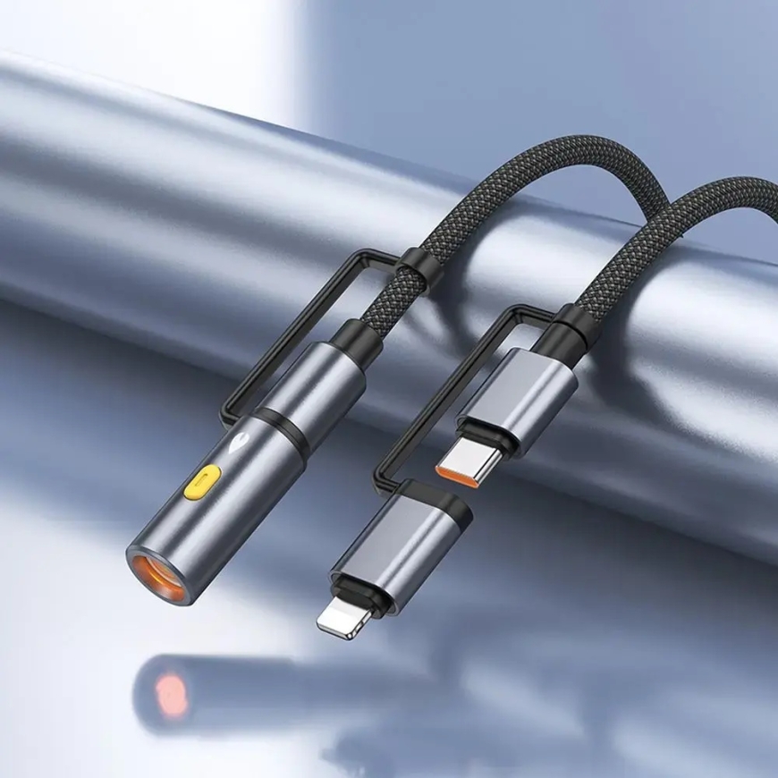 Hoco U138 3-in-1 datu pārraides un uzlādes vads | USB-C uz USB-C, Lightning | PD, QC 3.0 | 60W | 1.2m | pelēks – 4