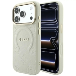 Guess Saffiano Peony & Ring MagSafe -kotelo iPhone 18 Pro Max / 17 Pro Max Beige