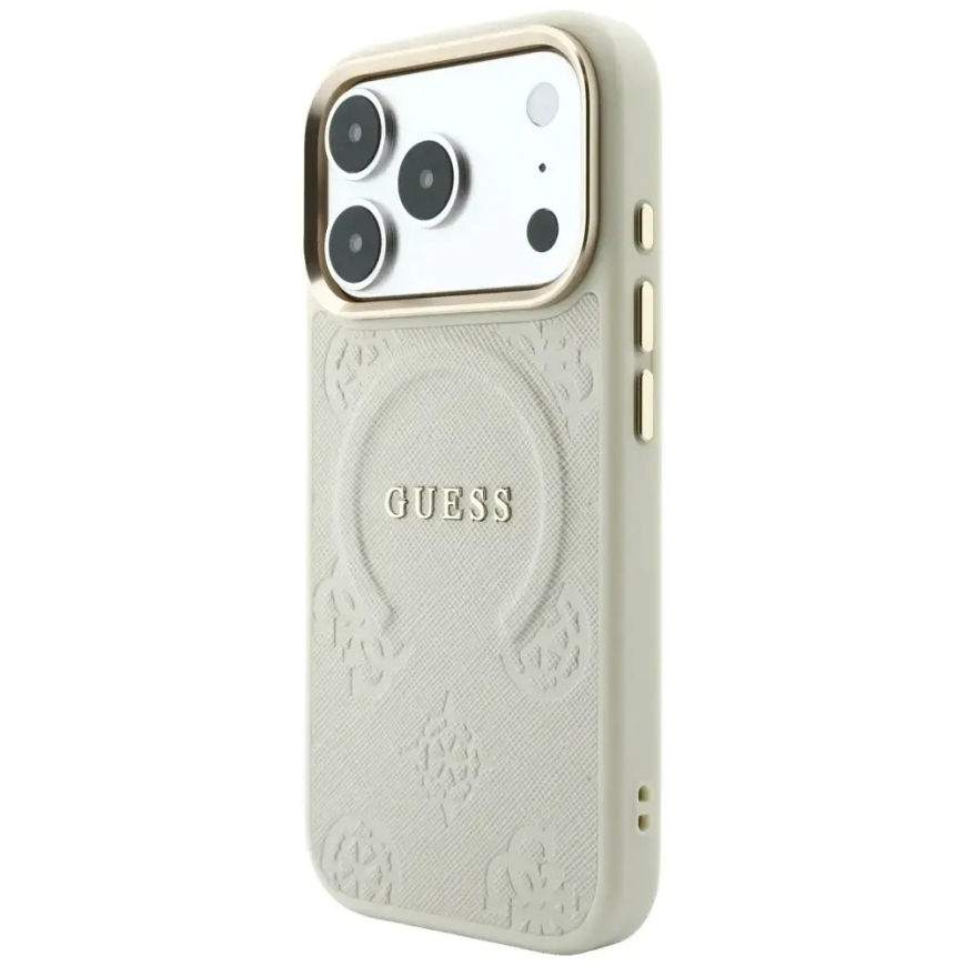 Guess Saffiano Peony & Ring MagSafe Case for iPhone 18 Pro Max / 17 Pro Max Beige – 2