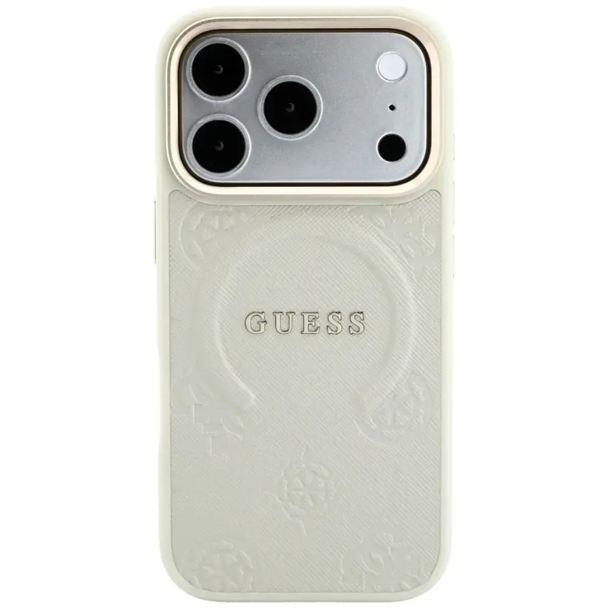 Guess Saffiano Peony & Ring MagSafe vāciņš iPhone 18 Pro Max / 17 Pro Max Beigē – 3