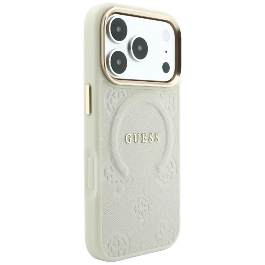 Guess Saffiano Peony & Ring MagSafe -kotelo iPhone 18 Pro Max / 17 Pro Max Beige – 4