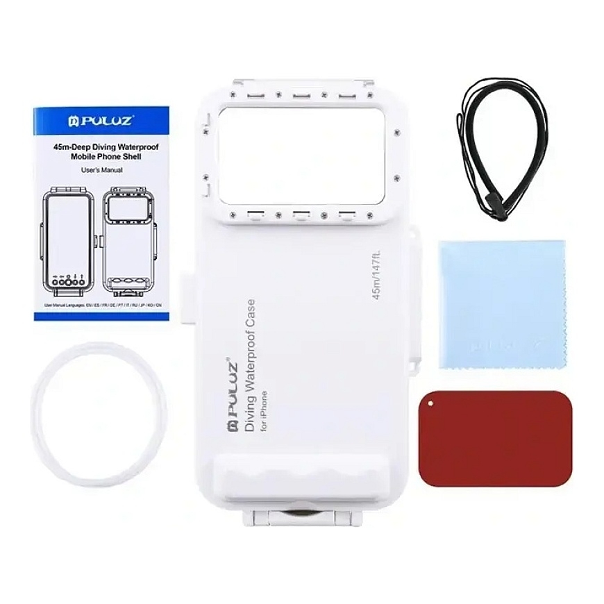 Puluz veekindel kest (45m) iPhone'ile: Allveefotode ja -videote jaoks (Valge) – 2