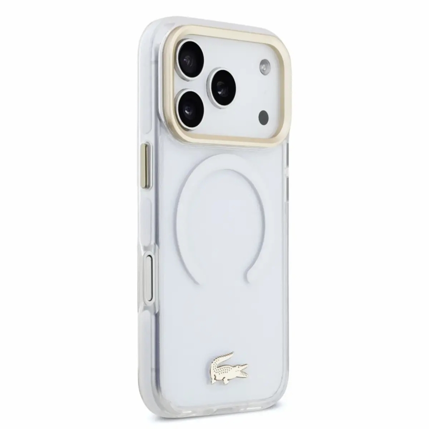 Lacoste IML Shockproof Petit Pique Gold Logo MagSafe Case for iPhone 18 Pro Transparent – 3