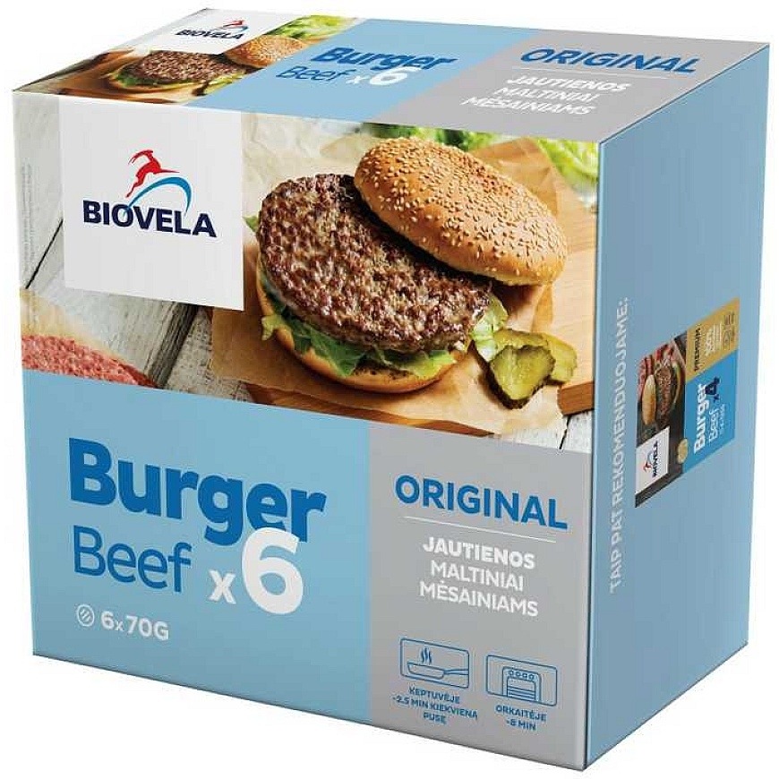 Külmutatud veiseliha pihvid hamburgeritele BIOVELA, külmutatud, 6x70 g