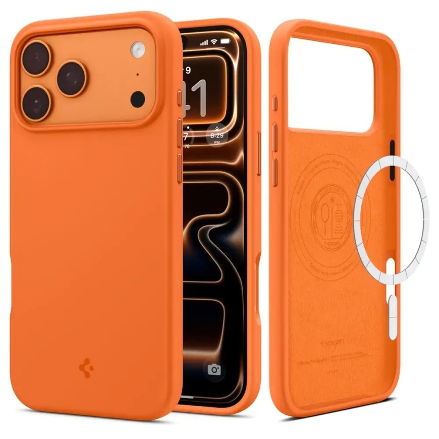 Spigen Silicone Fit Mag telefoni ümbris MagSafe toega iPhone 17 Pro oranž