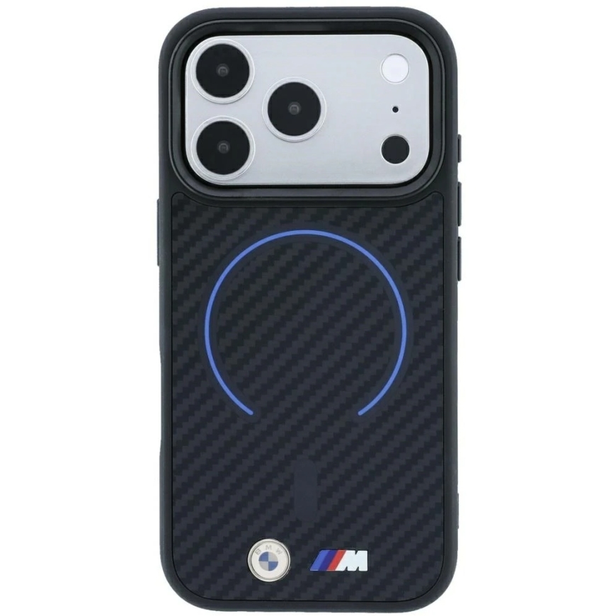 BMW M Kevlar синий с принтом, кольцом и металлическим логотипом «MagSafe» чехол для iPhone 18 Pro Max / 17 Pro Max – черный – 4