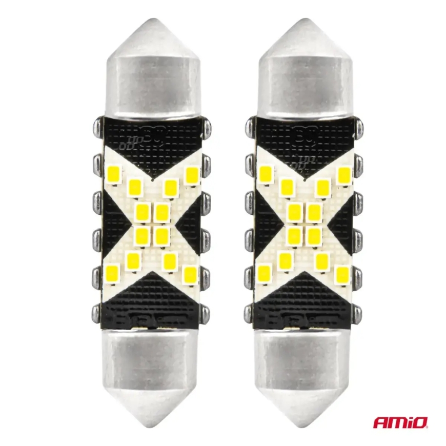 LED CANBUS pirnid 12SMD Festoon C5W 2016 36mm Valge 12/24V AMIO-04236 – 2