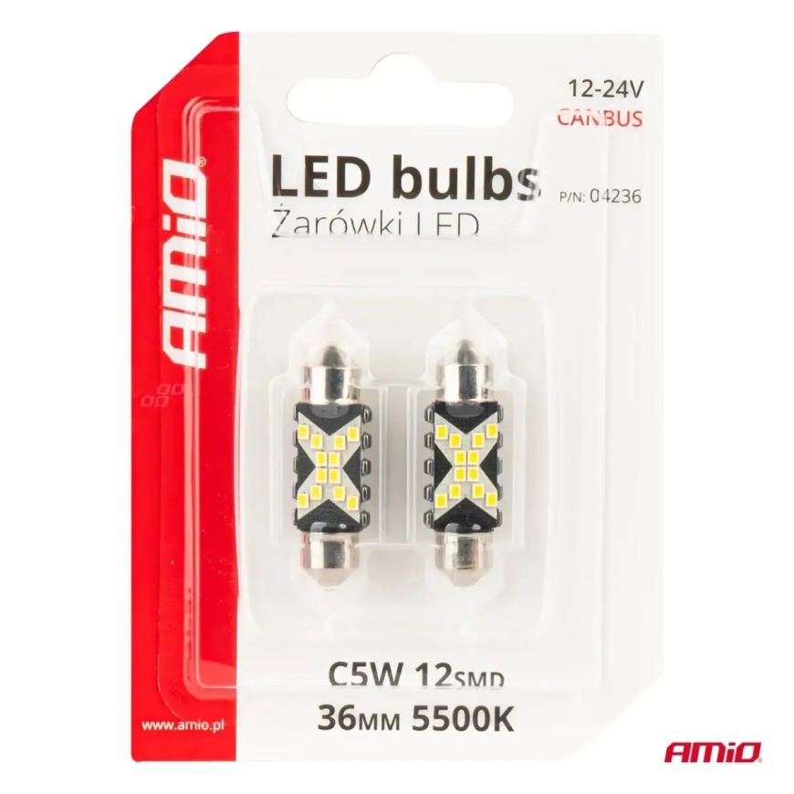 LED spuldzes CANBUS Festoon C5W 12SMD 2016 36 mm, baltas, 12/24V AMIO-04236 – 5