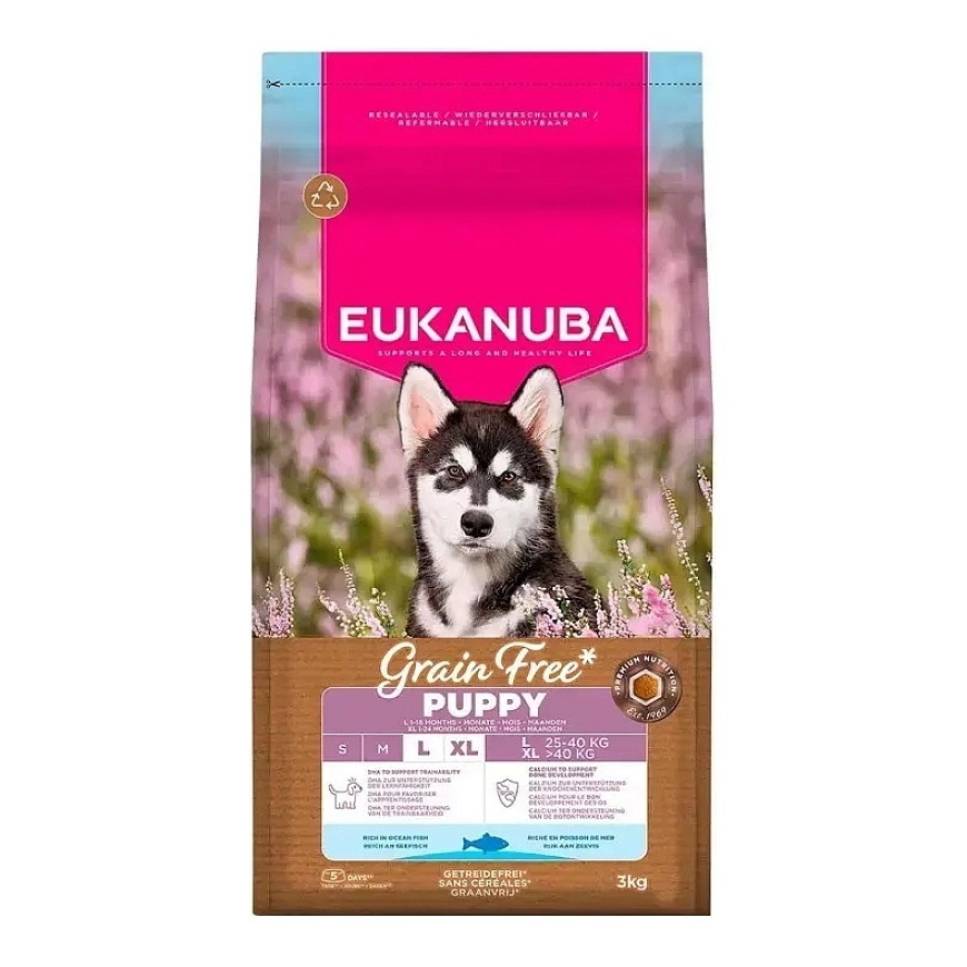 Kuivaruoka pennuille - Eukanuba Puppy & Junior Large Grain Free Ocean fish 3 kg