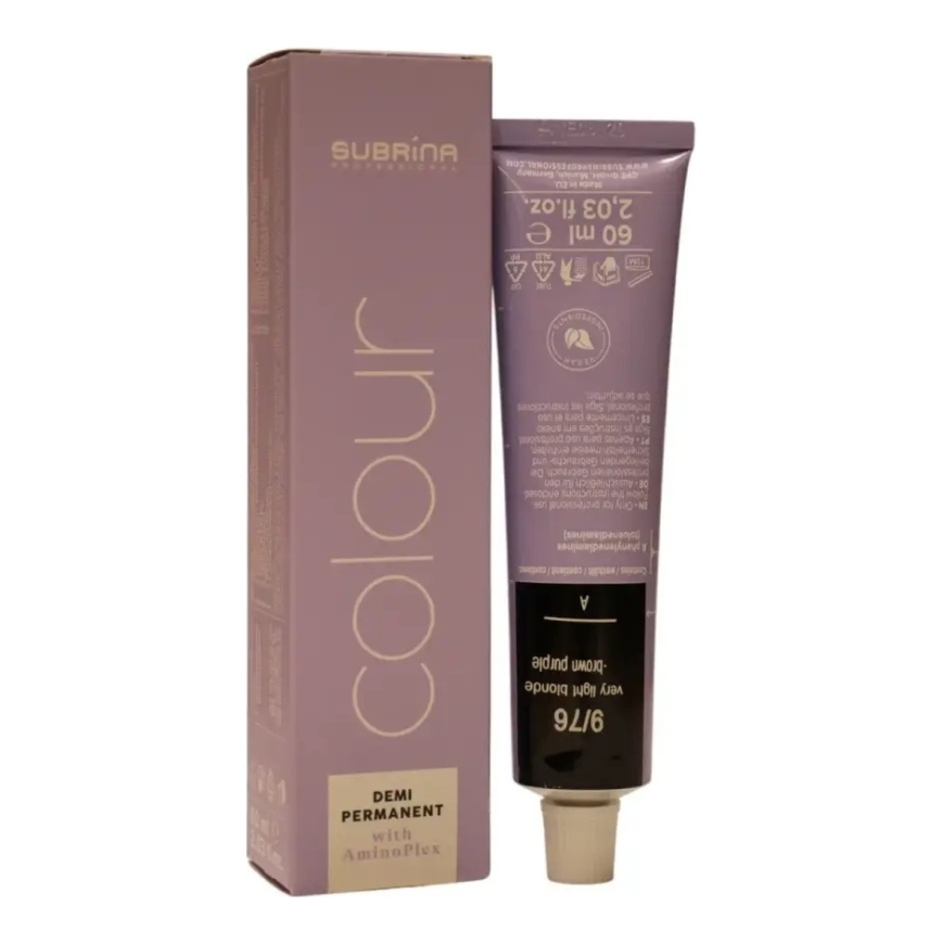 Subrina Professional, Demi Permanent Colour, Demi-Permanent Hair Dye, 9/76 Very Light Pearl Violet Blonde, 60 ml