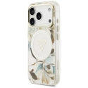 Kuori Guess IML Glitter Flowers Triangle MagSafe iPhone 18 Pro Max / 17 Pro Max:lle valkoinen Kuori Guess IML Glitter Flowers Triangle MagSafe iPhone 18 Pro Max / 17 Pro Max:lle valkoinen