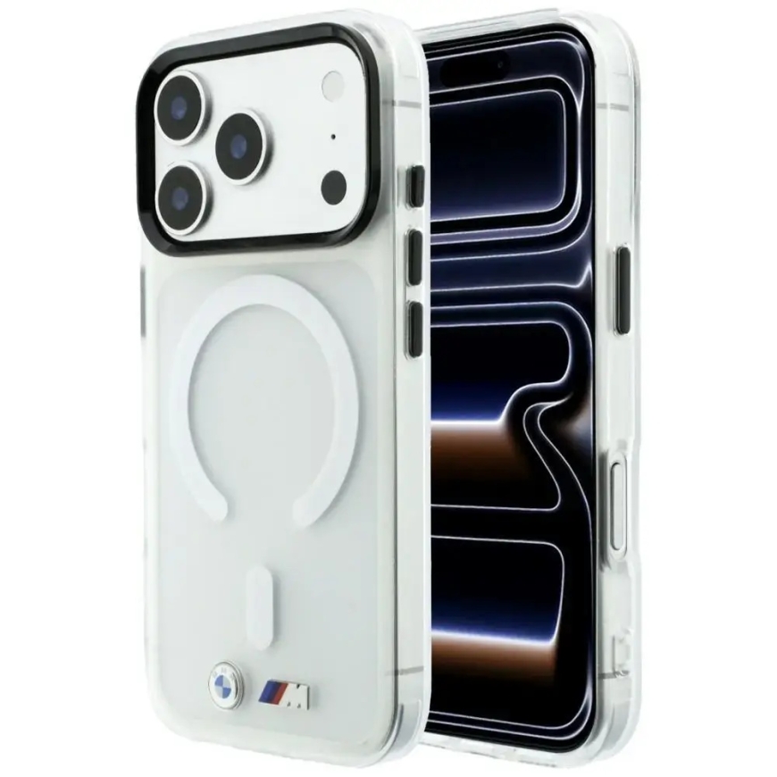 BMW M IML Frosted Metal Logo & Trims telefoni ümbris MagSafe toega iPhone 18 Pro Max | iPhone 17 Pro Max läbipaistev