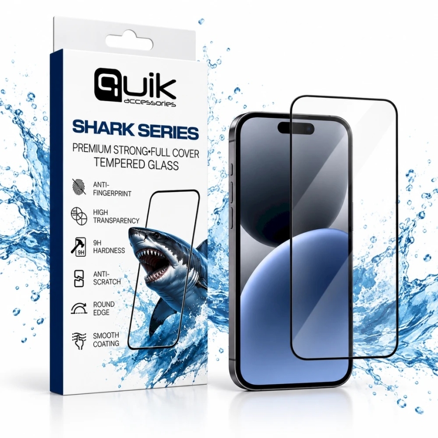 Quik Accessories SHARK Series Premium Strong Full Cover Tempered Glass for Apple iPhone 16