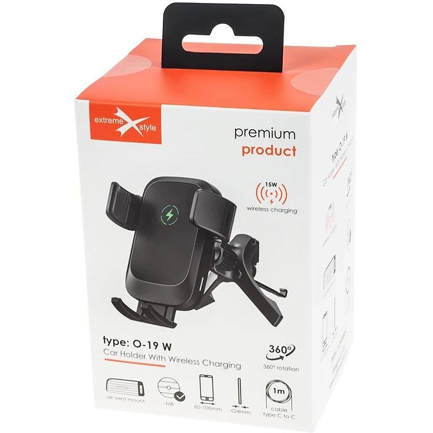 Langaton auton puhelimen laturi ja pidike - EXTREME O-19W Qi 15 W Musta – 3