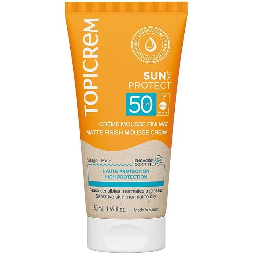 Увлажняющая и защитная пена для лица и тела "Topicrem Sun Protect" перед пребыванием на солнце SPF 50, 50 мл