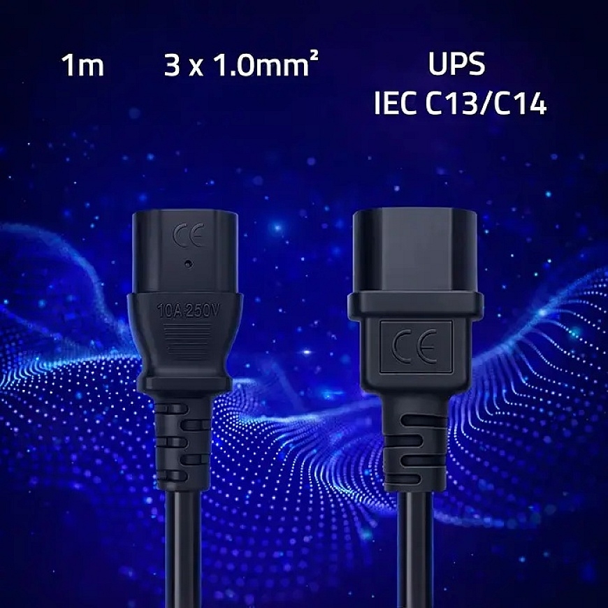 Qoltec Barošanas kabelis IEC C13 | C14 | 3x1.00mm² | Tīrs varš Cu | 1m – 2